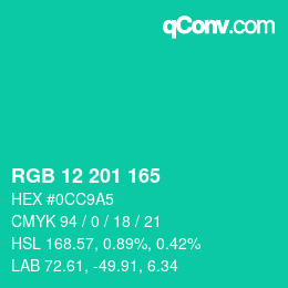 Color code: RGB 12 201 165 | qconv.com