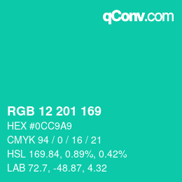 Color code: RGB 12 201 169 | qconv.com