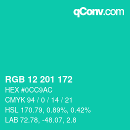 Color code: RGB 12 201 172 | qconv.com