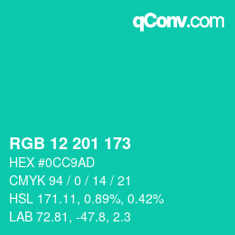 Color code: RGB 12 201 173 | qconv.com