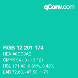Color code: RGB 12 201 174 | qconv.com
