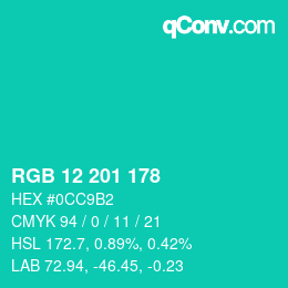 Color code: RGB 12 201 178 | qconv.com