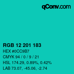 Color code: RGB 12 201 183 | qconv.com
