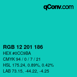 Color code: RGB 12 201 186 | qconv.com