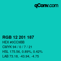 Color code: RGB 12 201 187 | qconv.com