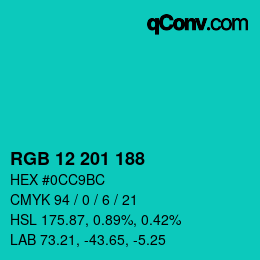 Color code: RGB 12 201 188 | qconv.com