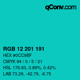 Color code: RGB 12 201 191 | qconv.com