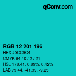 Color code: RGB 12 201 196 | qconv.com