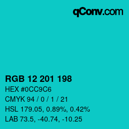 Color code: RGB 12 201 198 | qconv.com