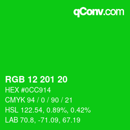 Color code: RGB 12 201 20 | qconv.com