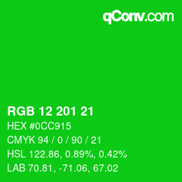 Color code: RGB 12 201 21 | qconv.com