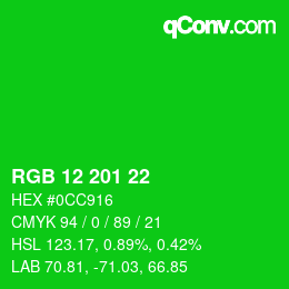 Color code: RGB 12 201 22 | qconv.com