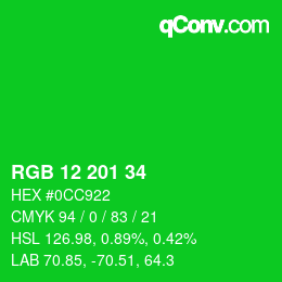 Color code: RGB 12 201 34 | qconv.com