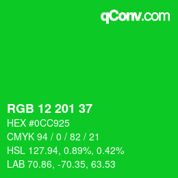 カラーコード: RGB 12 201 37 | qconv.com