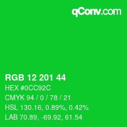 Color code: RGB 12 201 44 | qconv.com