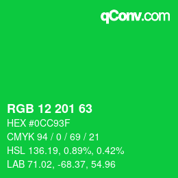 Color code: RGB 12 201 63 | qconv.com
