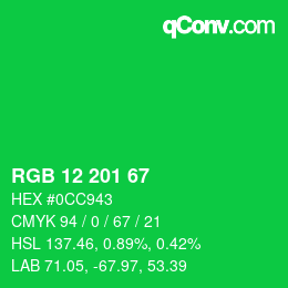 Color code: RGB 12 201 67 | qconv.com
