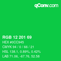 Color code: RGB 12 201 69 | qconv.com