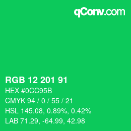 Color code: RGB 12 201 91 | qconv.com