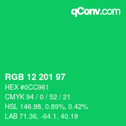 Farbcode: RGB 12 201 97 | qconv.com