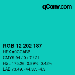 Color code: RGB 12 202 187 | qconv.com