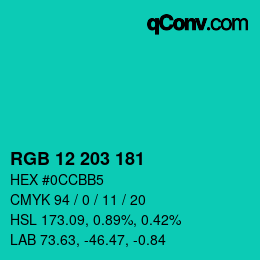 カラーコード: RGB 12 203 181 | qconv.com