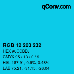 Color code: RGB 12 203 232 | qconv.com