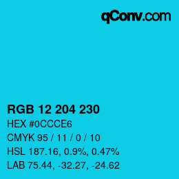 Color code: RGB 12 204 230 | qconv.com