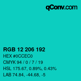 Color code: RGB 12 206 192 | qconv.com