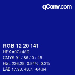 Color code: RGB 12 20 141 | qconv.com