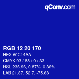 Color code: RGB 12 20 170 | qconv.com