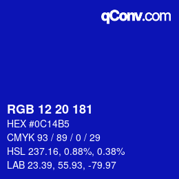 Color code: RGB 12 20 181 | qconv.com
