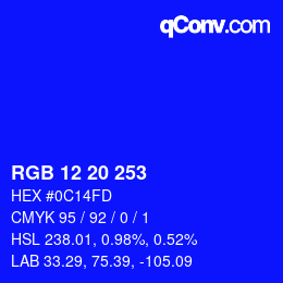 Color code: RGB 12 20 253 | qconv.com