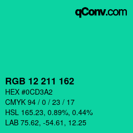 カラーコード: RGB 12 211 162 | qconv.com