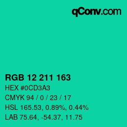 カラーコード: RGB 12 211 163 | qconv.com