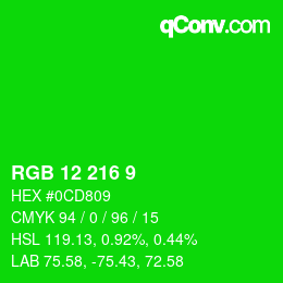 カラーコード: RGB 12 216 9 | qconv.com
