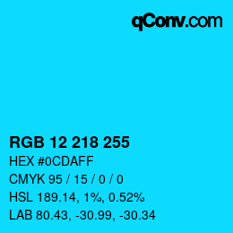 Color code: RGB 12 218 255 | qconv.com