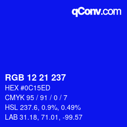 Color code: RGB 12 21 237 | qconv.com