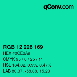 Color code: RGB 12 226 169 | qconv.com