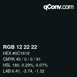 Color code: RGB 12 22 22 | qconv.com