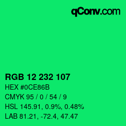 Color code: RGB 12 232 107 | qconv.com