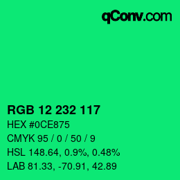 Color code: RGB 12 232 117 | qconv.com