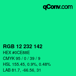 Color code: RGB 12 232 142 | qconv.com