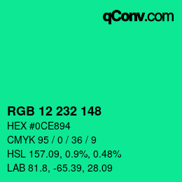 Color code: RGB 12 232 148 | qconv.com