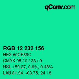 カラーコード: RGB 12 232 156 | qconv.com
