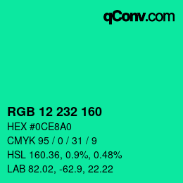 Color code: RGB 12 232 160 | qconv.com