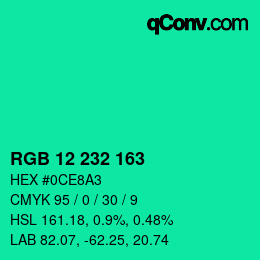 Color code: RGB 12 232 163 | qconv.com