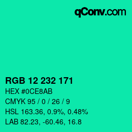 Color code: RGB 12 232 171 | qconv.com