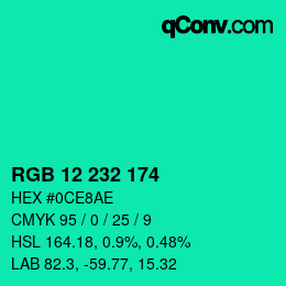 カラーコード: RGB 12 232 174 | qconv.com