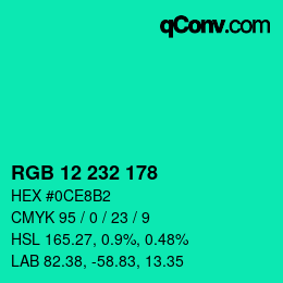 Color code: RGB 12 232 178 | qconv.com